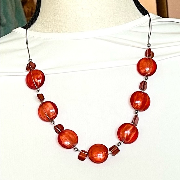 2 orange glass foiled necklaces -1w/lamp work -jewelry - Picture 6 of 16